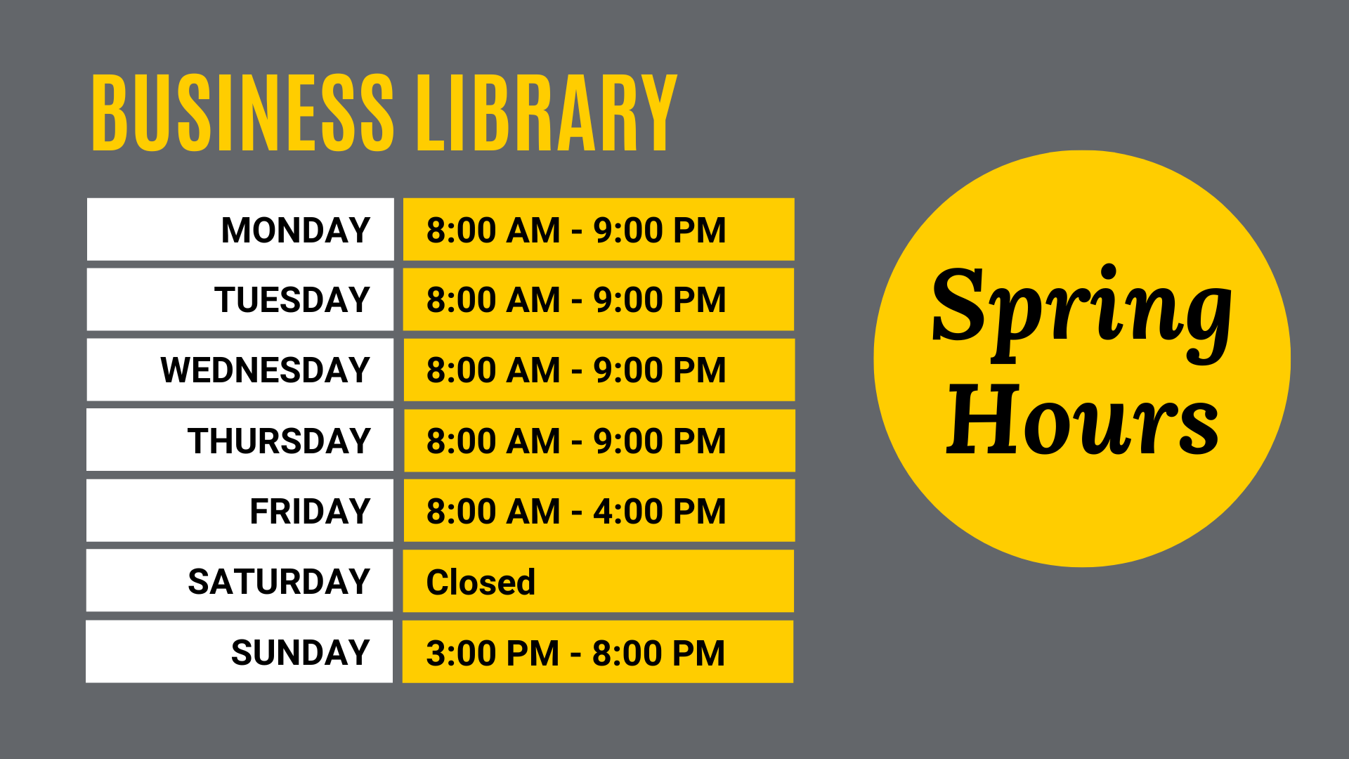 Business Library Hours